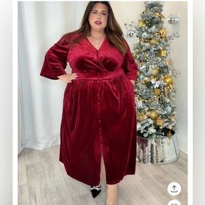 Plus Red Velvet Maxi Dress